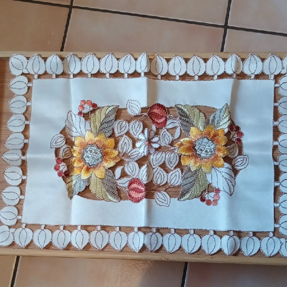 Floral Embroidered Hollowed Out Placemats Set Of Four ( New)
